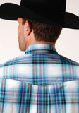 Roper Mens Short Sleeve Button Clear Sky Plaid Western Shirt - Roper