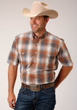 Roper Mens Short Sleeve Button Copper Ombre Plaid Western Shirt - Roper