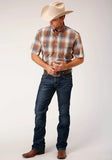 Roper Mens Short Sleeve Button Copper Ombre Plaid Western Shirt - Roper