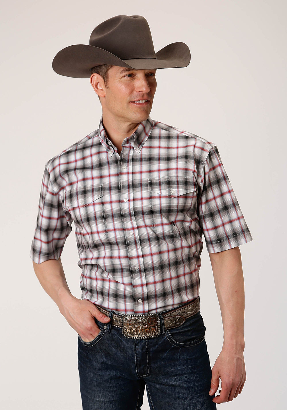 Roper Mens Short Sleeve Button Classic Ombre Stretch Poplin Western Shirt - Roper