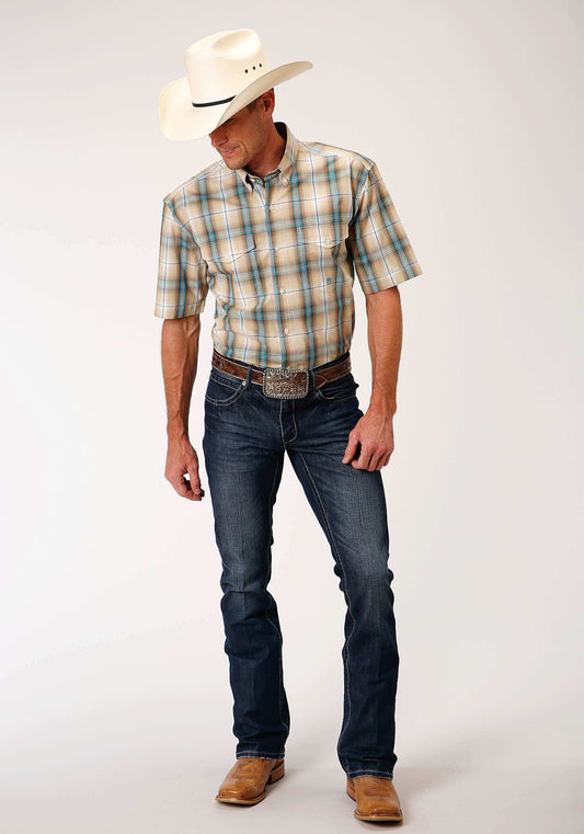 Roper Mens Short Sleeve Button Saddle Plaid Western Shirt - Roper - Flyclothing LLC