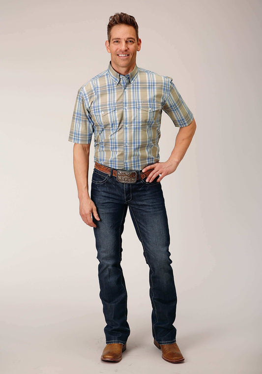 Roper Mens Short Sleeve Button Sandy Plaid Western Shirt - Roper - Flyclothing LLC