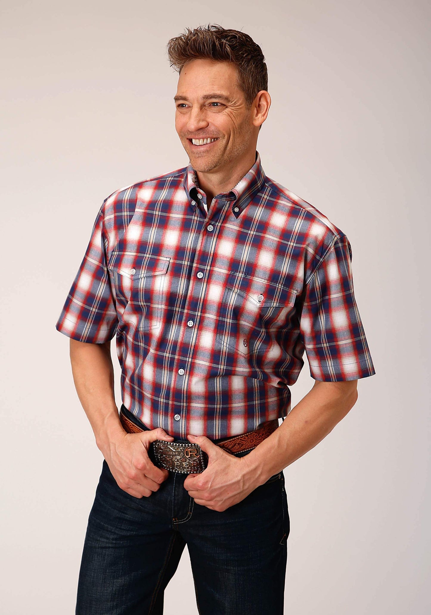 Roper Mens Short Sleeve Button Independence Plaid Western Shirt - Roper - Flyclothing LLC