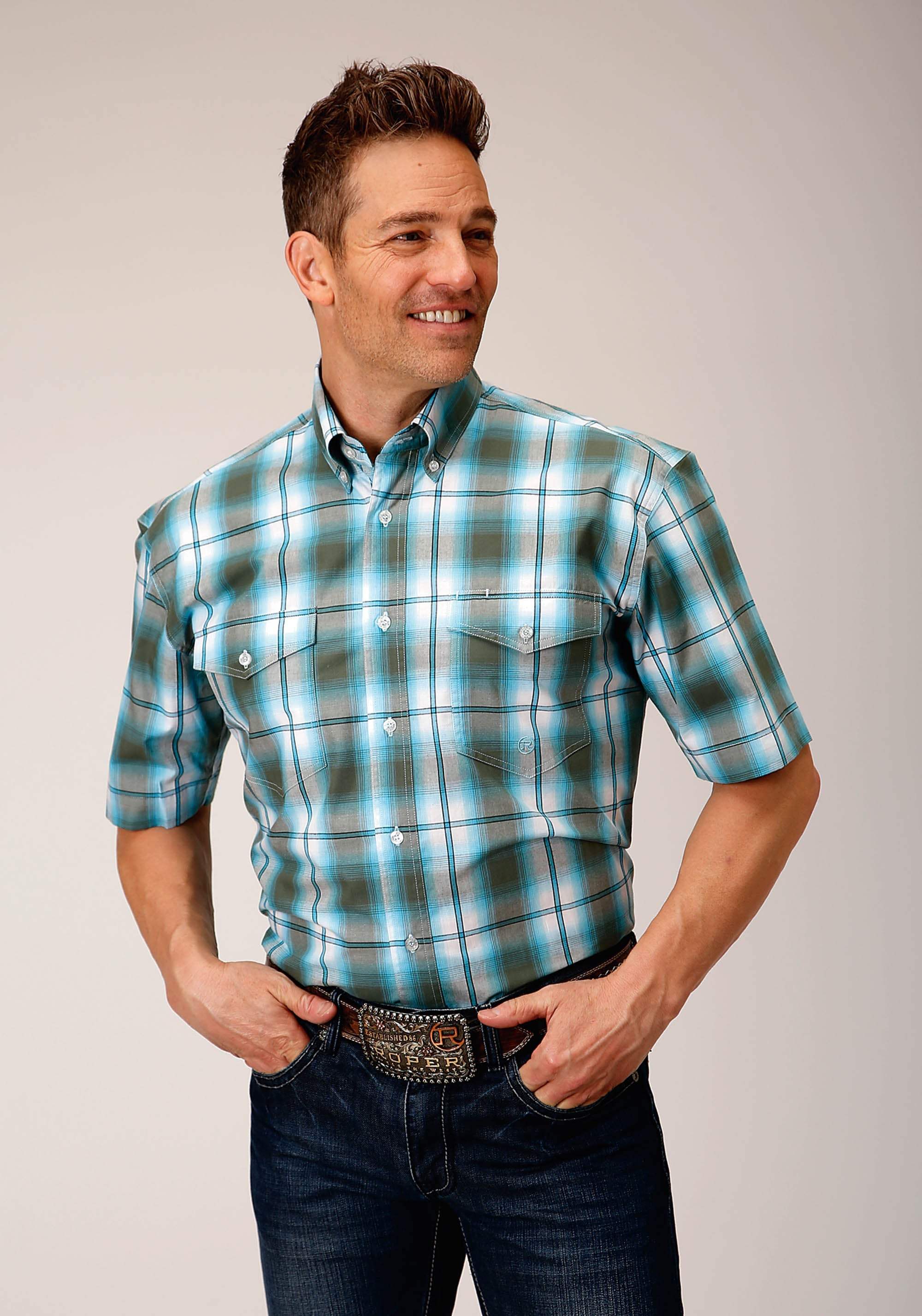 Roper Mens Short Sleeve Button Meadow Plaid Western Shirt - Roper - Flyclothing LLC