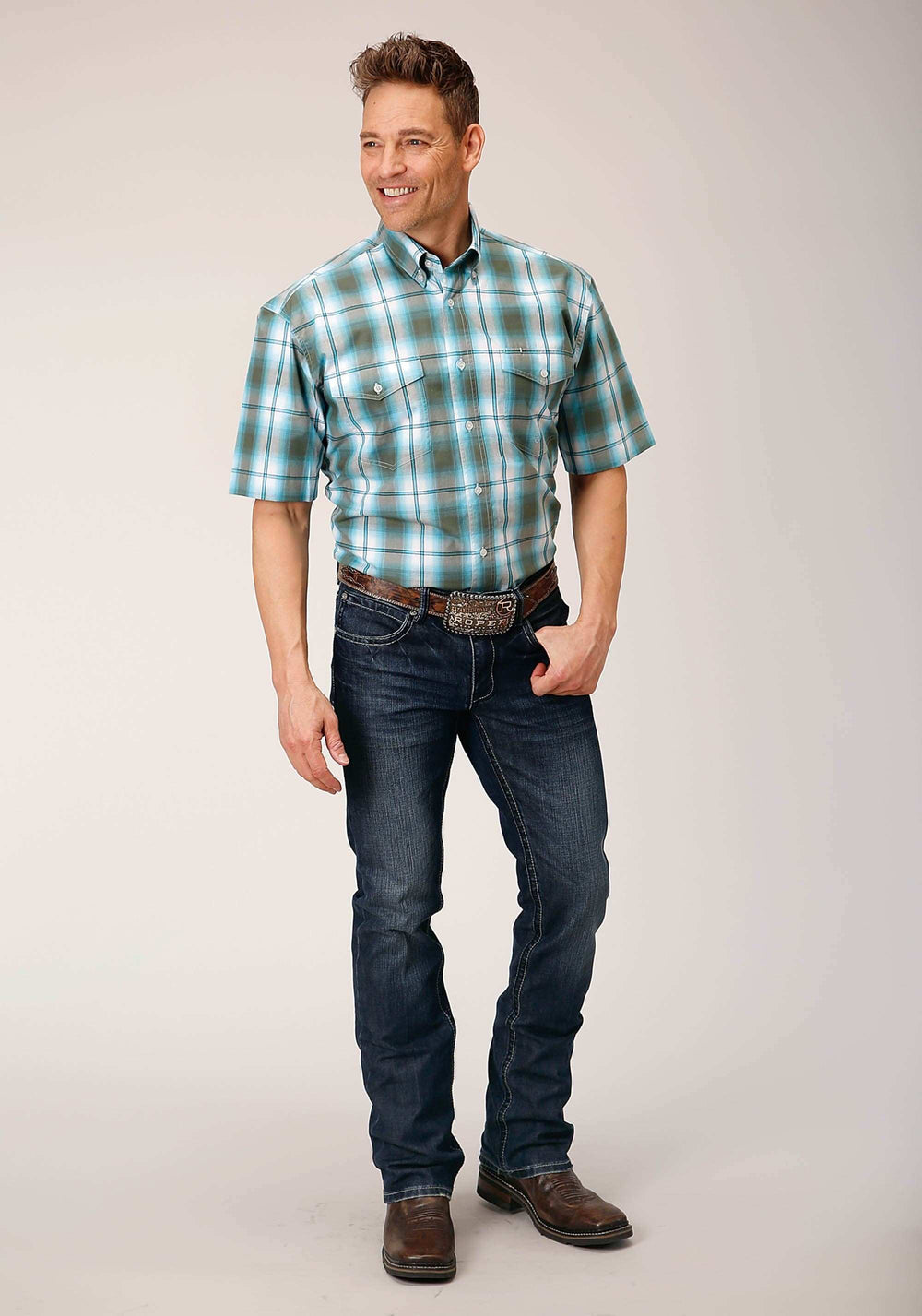 Roper Mens Short Sleeve Button Meadow Plaid Western Shirt - Roper - Flyclothing LLC
