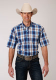 Roper Mens Short Sleeve Button Royal Plaid Western Shirt - Roper