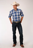 Roper Mens Short Sleeve Button Royal Plaid Western Shirt - Roper