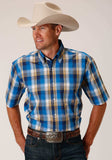 Roper Mens Short Sleeve Button Clear Sky Plaid Western Shirt - Roper - Flyclothing LLC