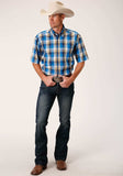 Roper Mens Short Sleeve Button Clear Sky Plaid Western Shirt - Roper - Flyclothing LLC