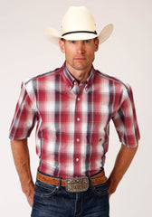 Roper Mens Short Sleeve Button Red Apple Plaid Western Shirt