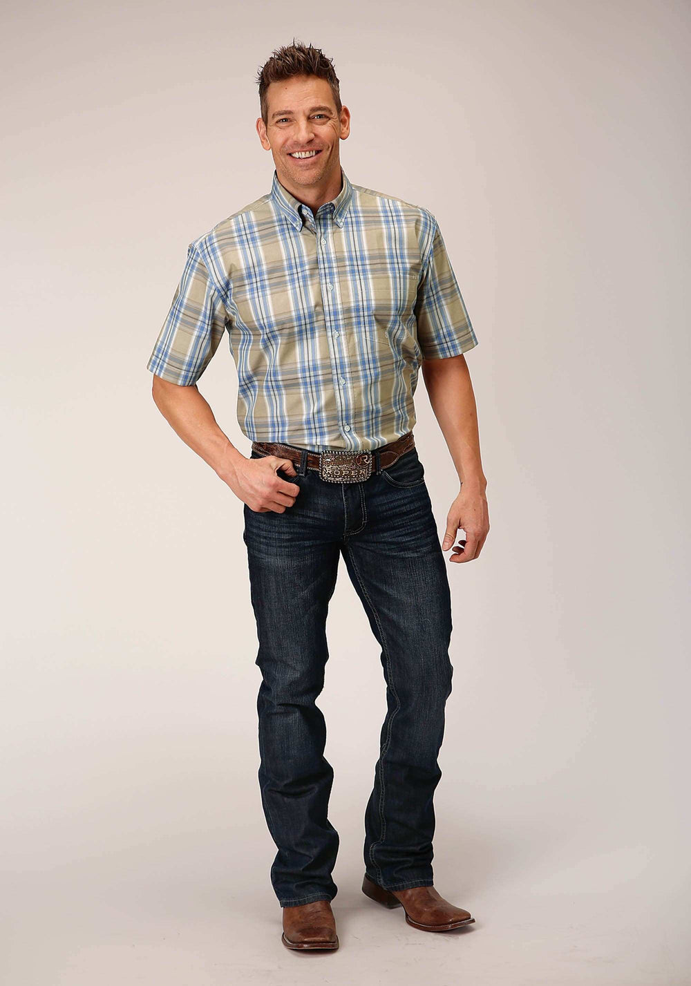 Roper Mens Short Sleeve Button Sandy Plaid Western Shirt - Roper - Flyclothing LLC