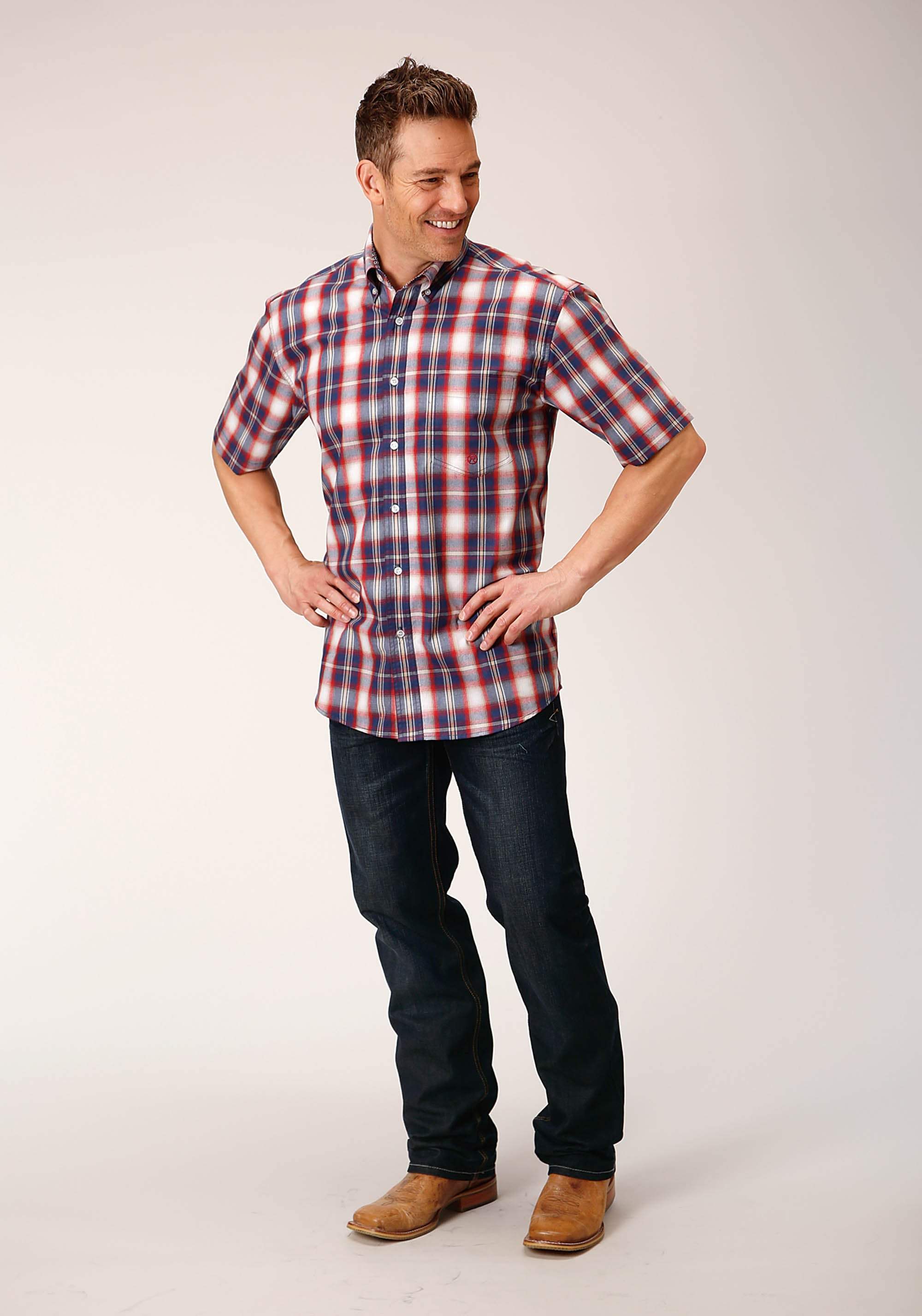 Roper Mens Short Sleeve Button Independence Plaid Western Shirt - Roper - Flyclothing LLC