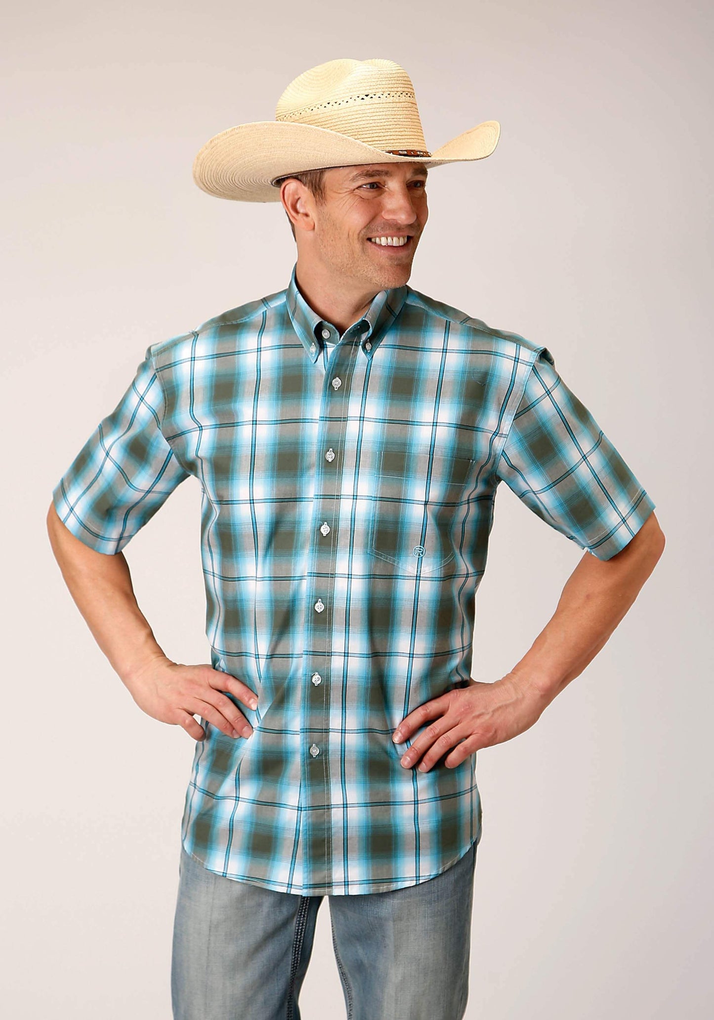 Roper Mens Short Sleeve Button Meadow Plaid Western Shirt - Roper - Flyclothing LLC