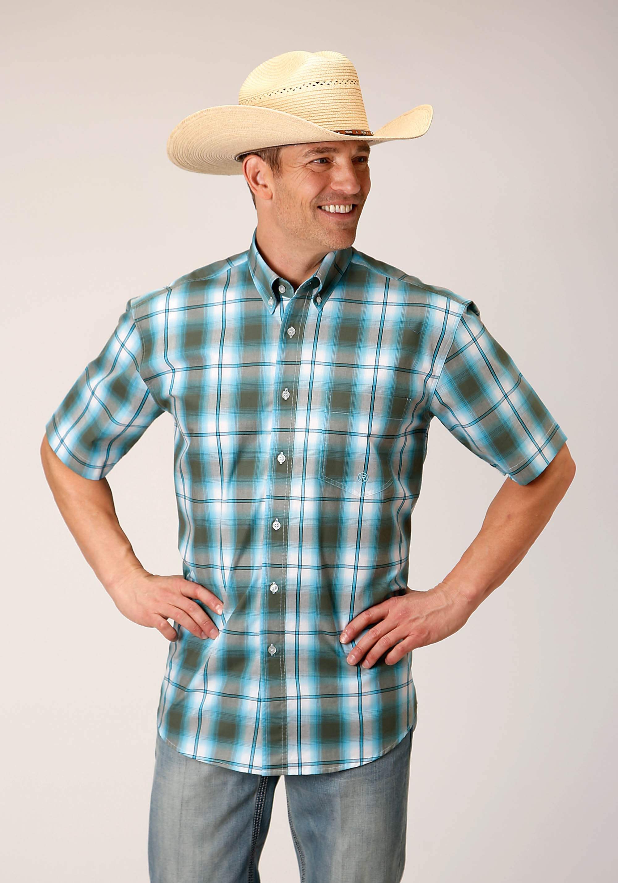 Roper Mens Short Sleeve Button Meadow Plaid Western Shirt - Roper - Flyclothing LLC