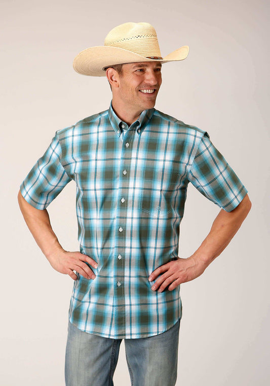 Roper Mens Short Sleeve Button Meadow Plaid Western Shirt - Roper - Flyclothing LLC
