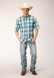 Roper Mens Short Sleeve Button Meadow Plaid Western Shirt - Roper