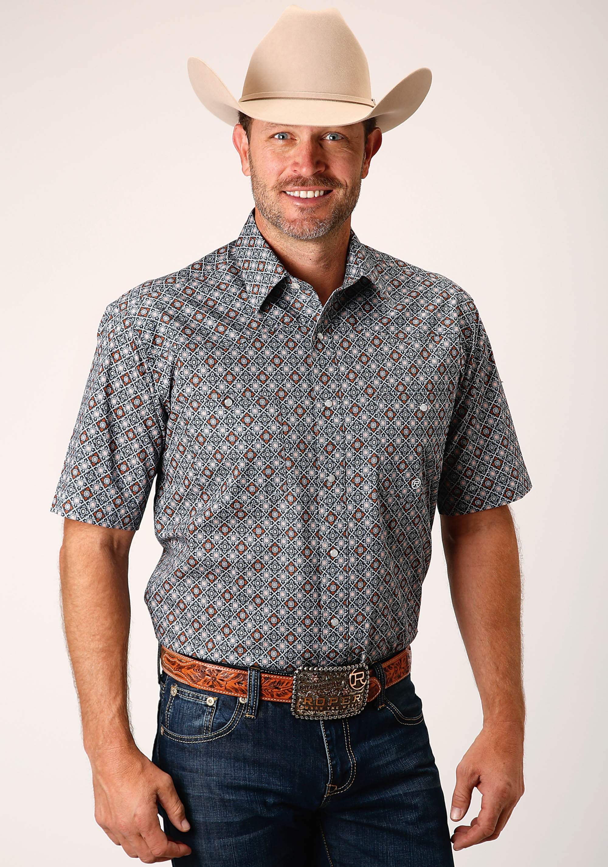 Roper Mens Short Sleeve Snap Silver Foulard Western Shirt - Tall Fit - Roper - Flyclothing LLC