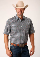 Roper Mens Short Sleeve Snap Silver Foulard Western Shirt - Tall Fit