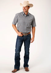 Roper Mens Short Sleeve Snap Silver Foulard Western Shirt - Tall Fit