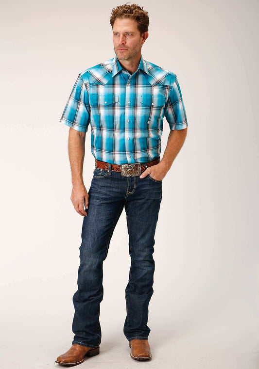 Roper Mens Short Sleeve Snap Deep Pool Ombre Western Shirt - Tall Fit - Roper - Flyclothing LLC