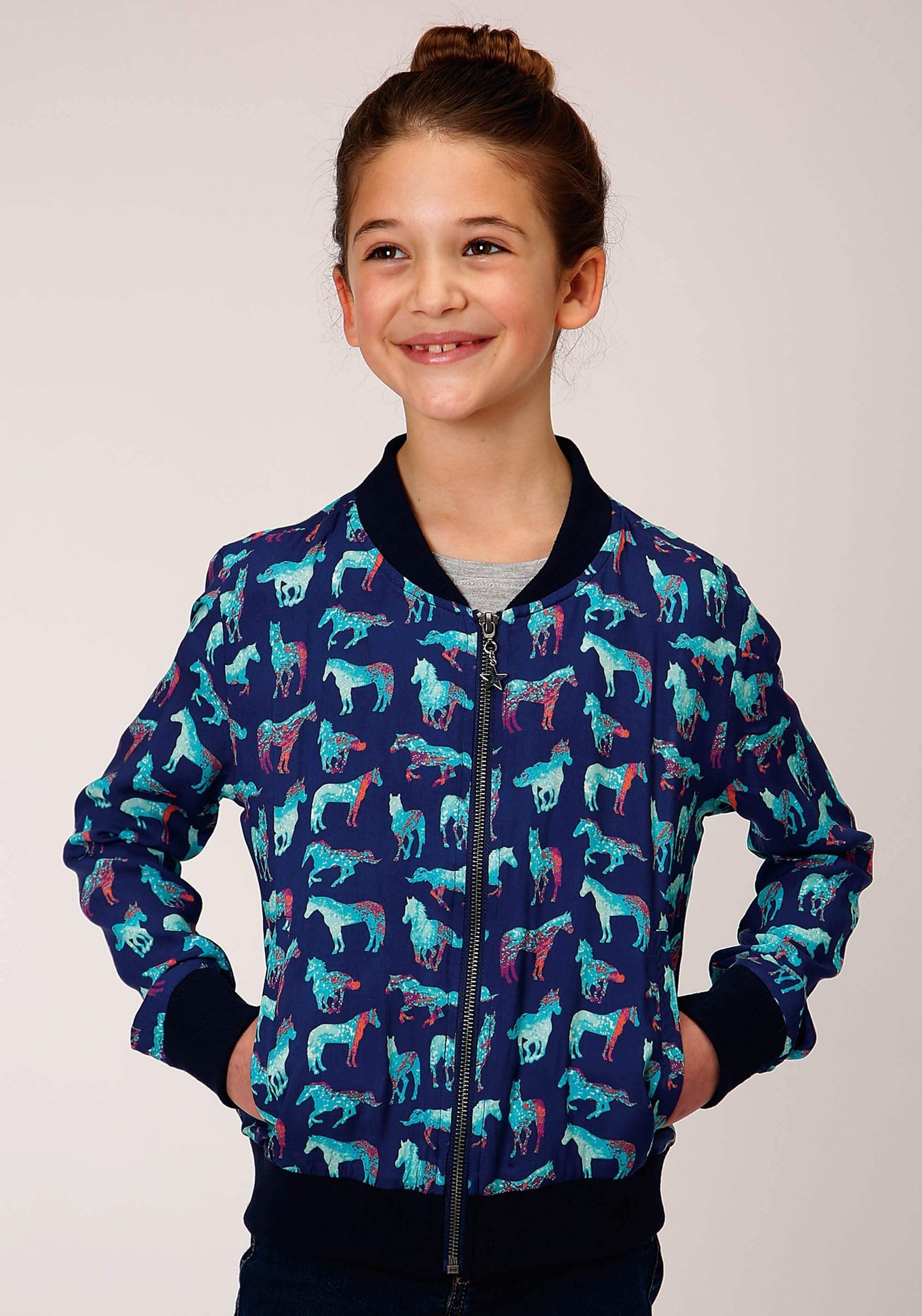 Roper Girls Zip Print Rayon Bomber Style Jacket Front Jacket - Roper - Flyclothing LLC