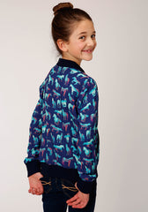Roper Girls Zip Print Rayon Bomber Style Jacket Front Jacket