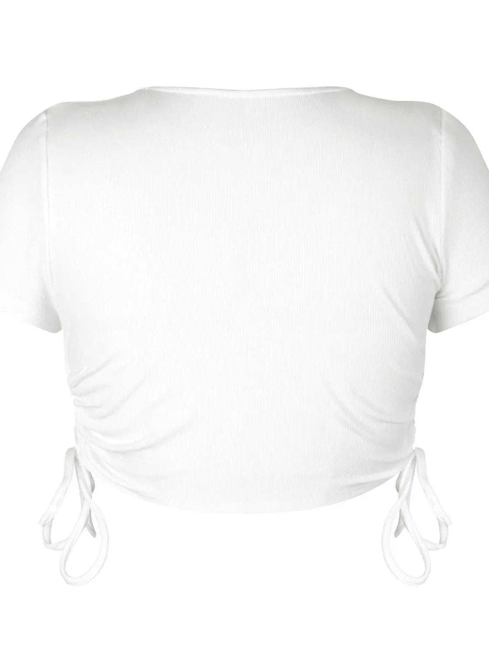 Round Neck Short Sleeve Drawstring Tee - Trendsi - Flyclothing LLC