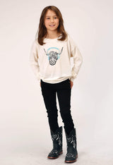 Roper Girls Long Sleeve Knit Poly Rayon Cream Boxy Fit T T-Shirt - Roper - Flyclothing LLC
