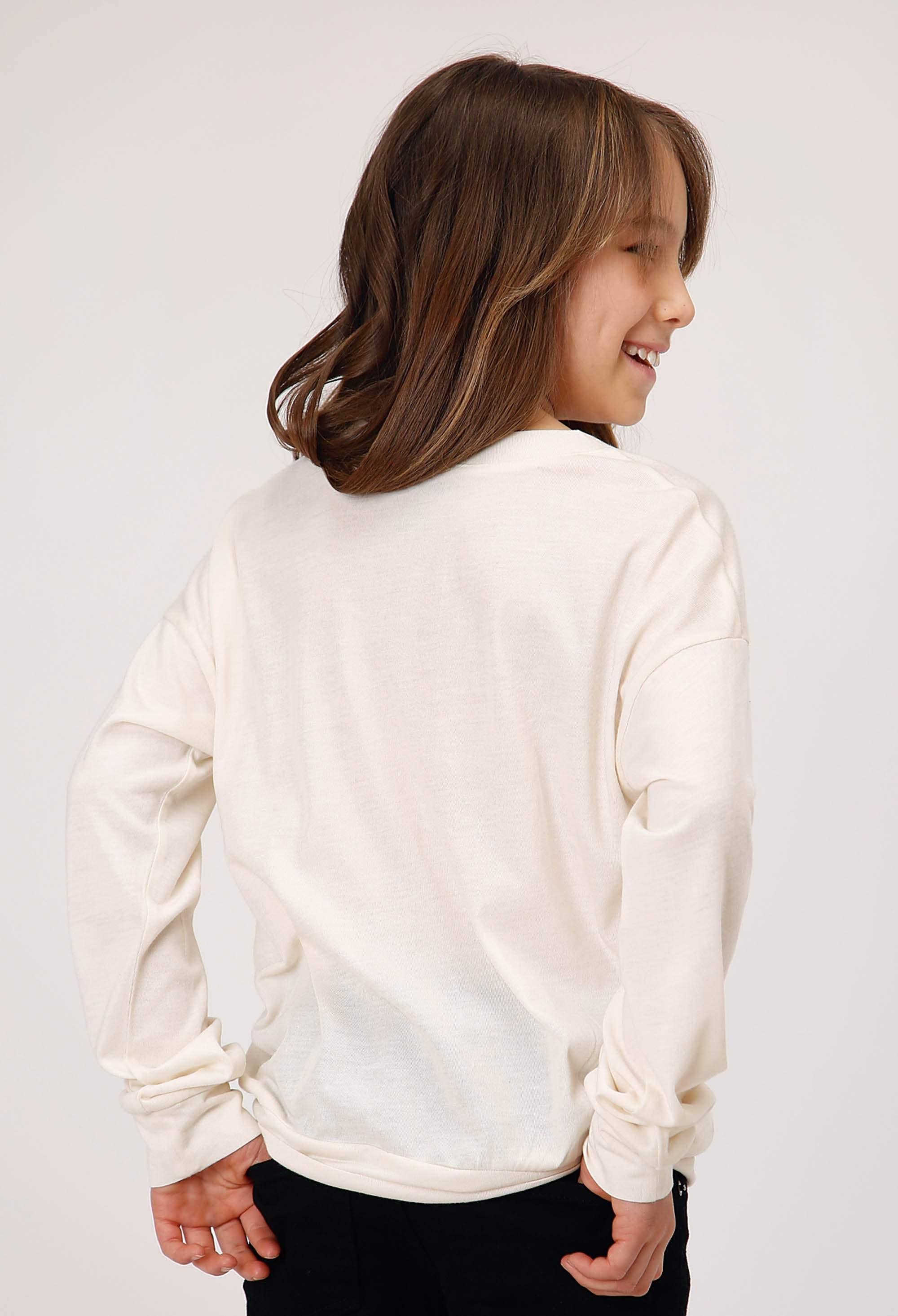 Roper Girls Long Sleeve Knit Poly Rayon Cream Boxy Fit T T-Shirt - Roper - Flyclothing LLC