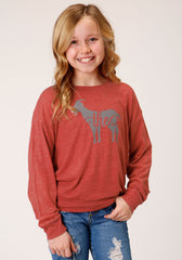 Roper Girls Long Sleeve Knit Poly Rayon Jersey Long Sleeve Scoop Neck T T-Shirt