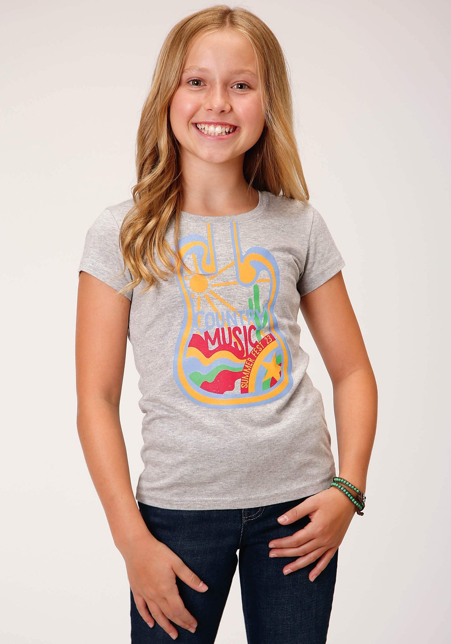 Roper Girls Short Sleeve Knit Heather Grey Poly Rayon Short Sleeve T T-Shirt - Roper - Flyclothing LLC