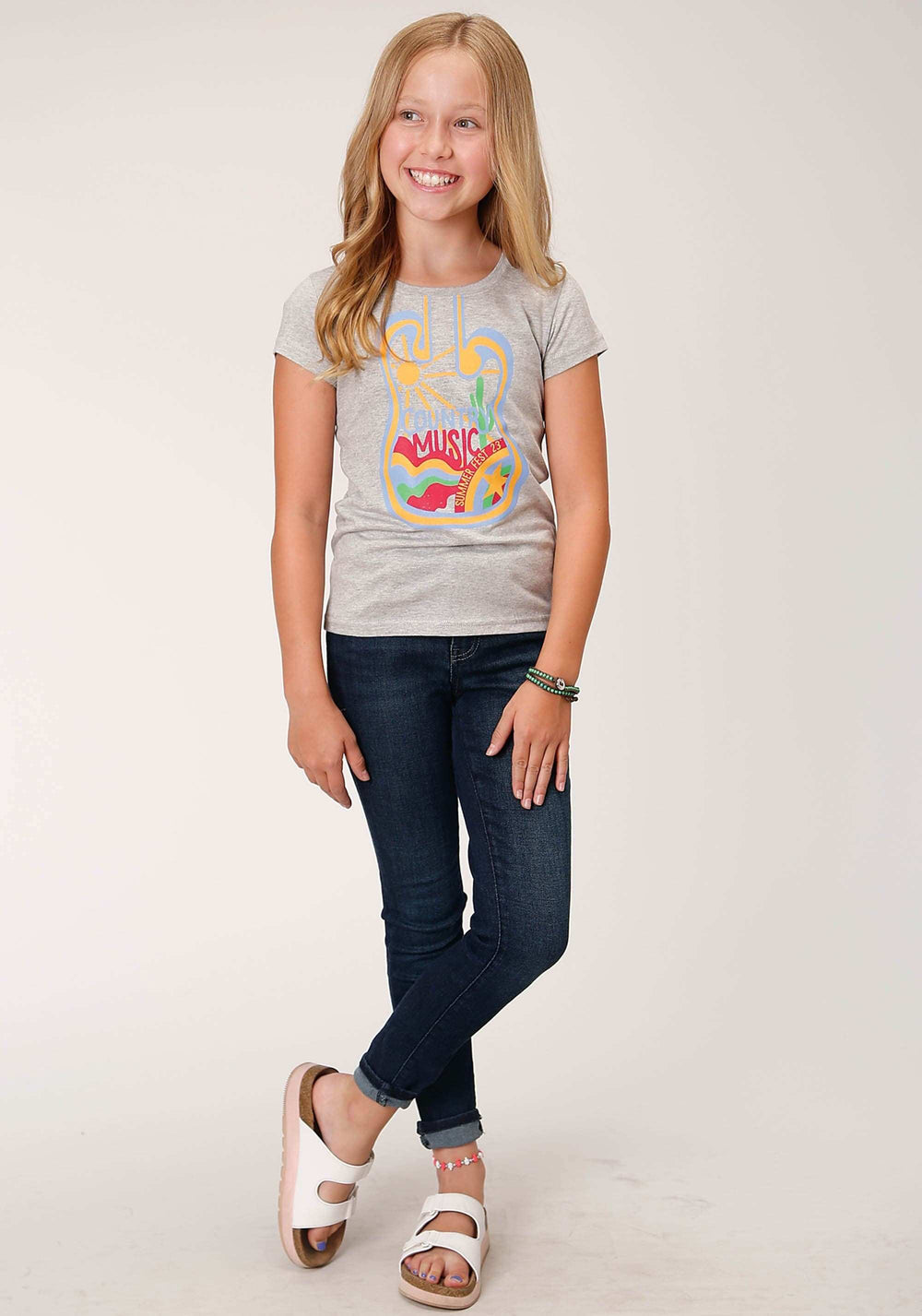 Roper Girls Short Sleeve Knit Heather Grey Poly Rayon Short Sleeve T T-Shirt - Roper - Flyclothing LLC