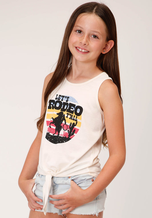 Roper Girls Short Sleeve Knit Cream Poly Rayon Tank W Tie Frontt T-Shirt
