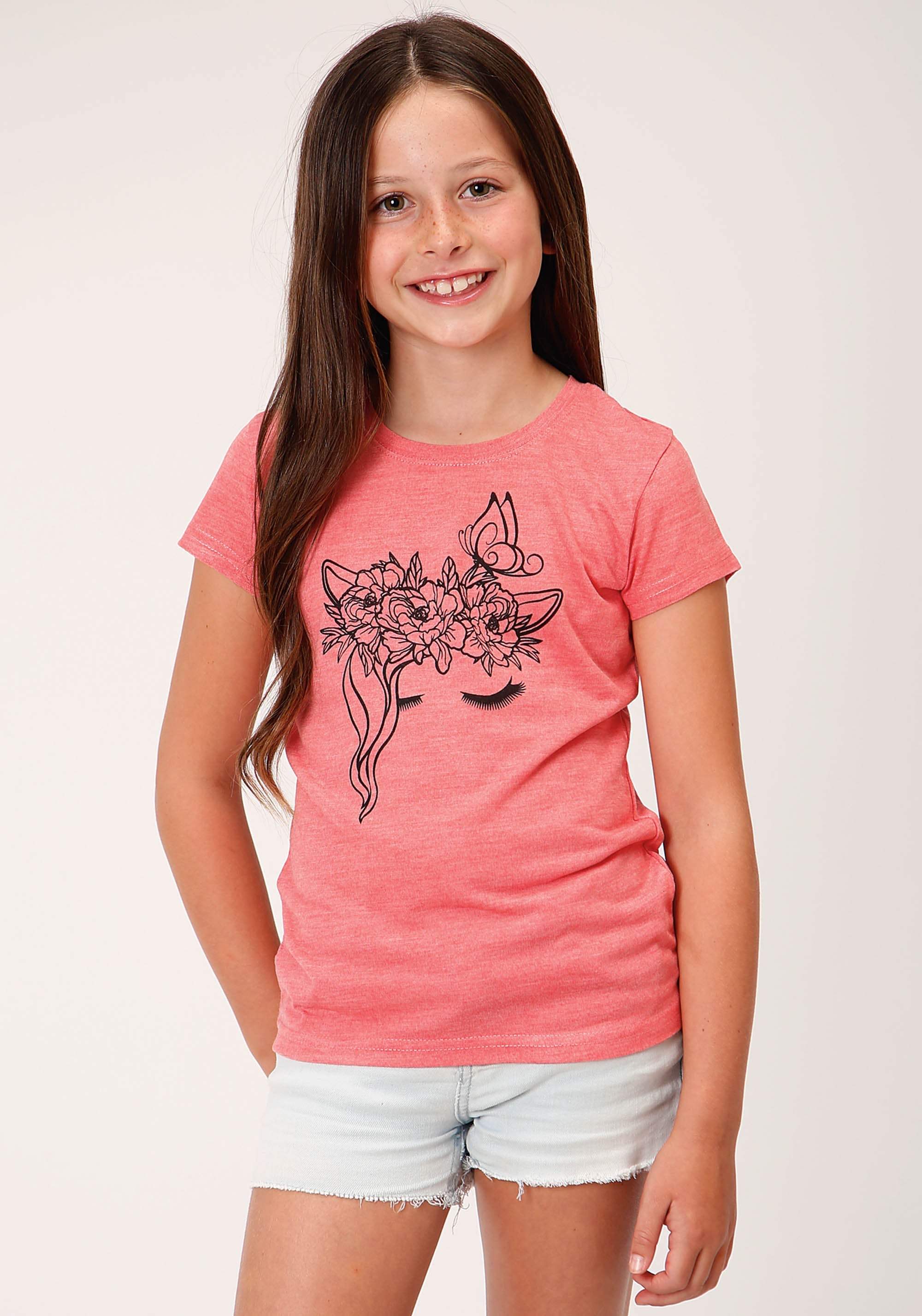 Roper Girls Short Sleeve Knit Coral Poly Rayon Short Sleeve T T-Shirt - Roper - Flyclothing LLC