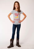 Roper Girls Gray With Ride Like A Girl Screen Print Short Sleeve Knit T-Shirt - Roper