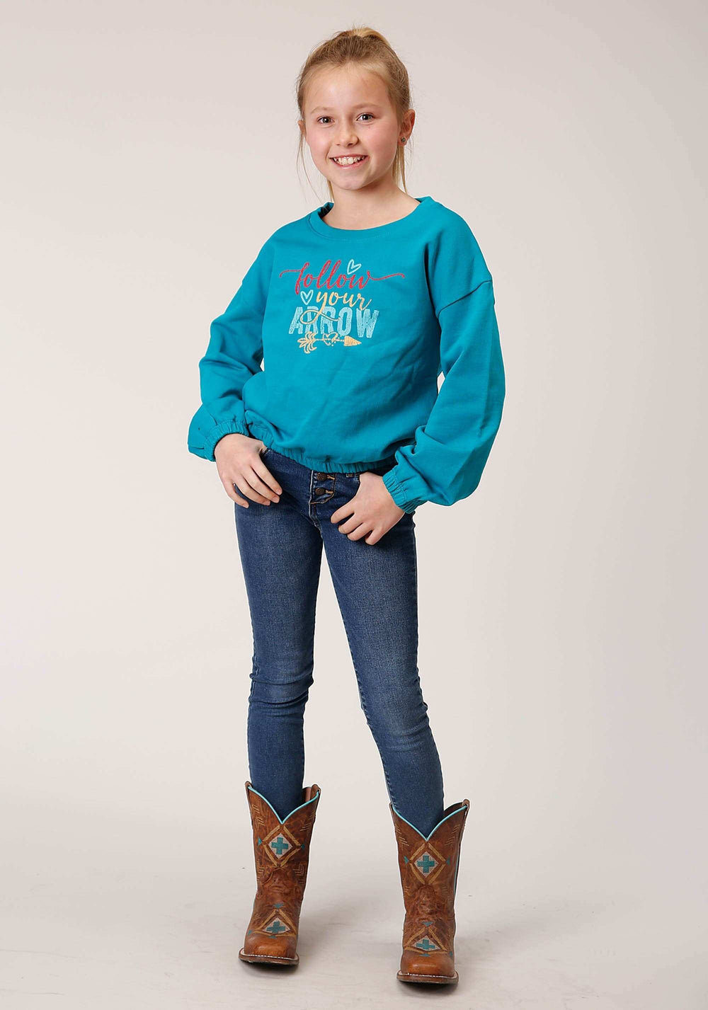 Roper Girls Long Sleeve Knit Poly Rayon Long Sleeve French Terry T Sweatshirt - Roper - Flyclothing LLC