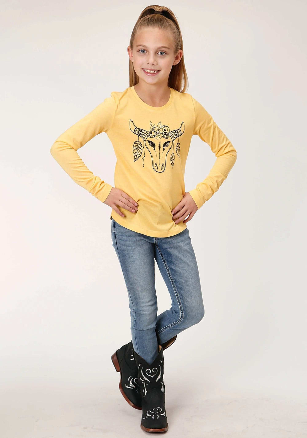 Roper Girls Long Sleeve Knit Poly Rayon Long Sleeve Scoop Neck T T-Shirt - Roper - Flyclothing LLC