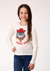 Roper Girls Long Sleeve Knit Poly Rayon Cream Jersey Long Sleeve T T-Shirt - Roper - Flyclothing LLC
