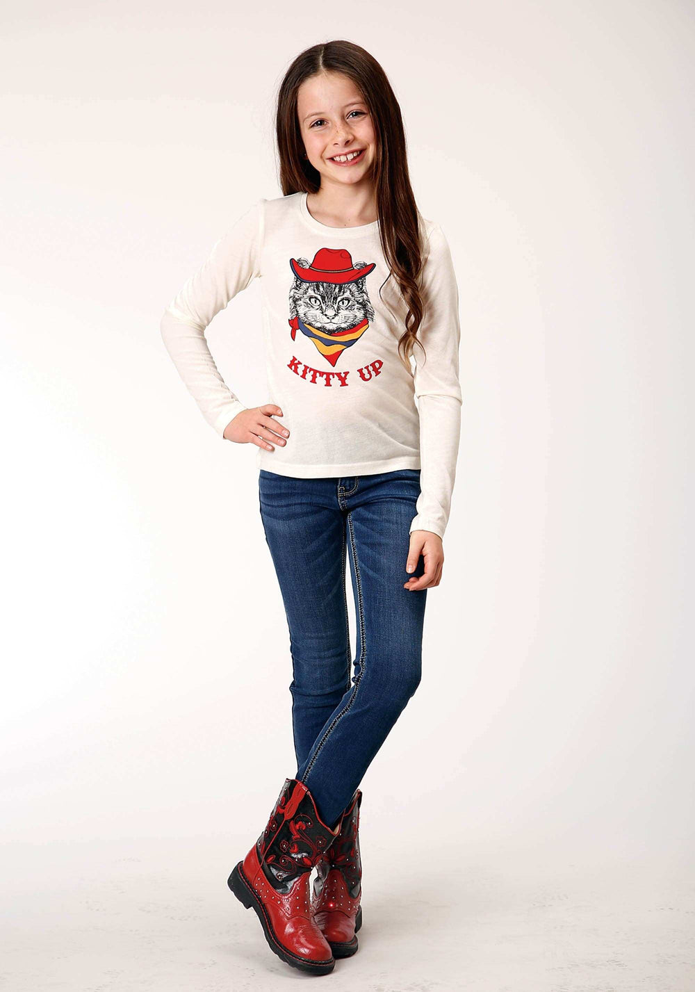 Roper Girls Long Sleeve Knit Poly Rayon Cream Jersey Long Sleeve T T-Shirt - Roper - Flyclothing LLC