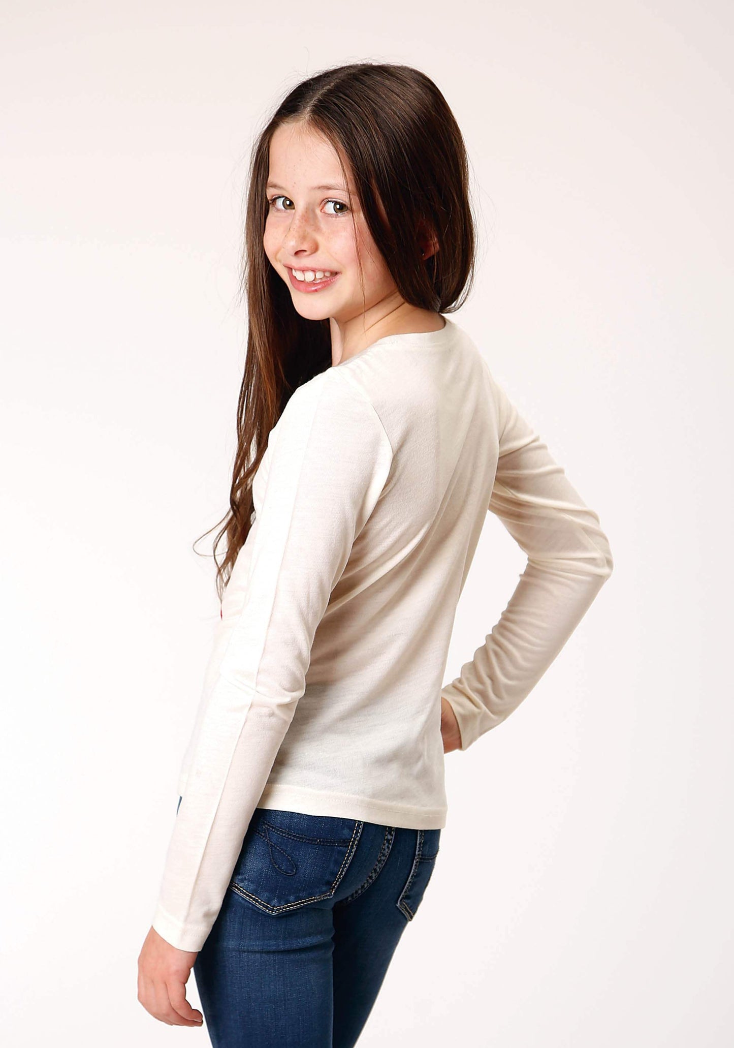 Roper Girls Long Sleeve Knit Poly Rayon Cream Jersey Long Sleeve T T-Shirt - Roper - Flyclothing LLC