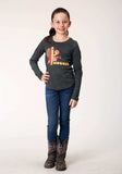 Roper Girls Long Sleeve Knit Poly Rayon Heathered Grey Jersey Long Sleeve T T-Shirt - Roper - Flyclothing LLC