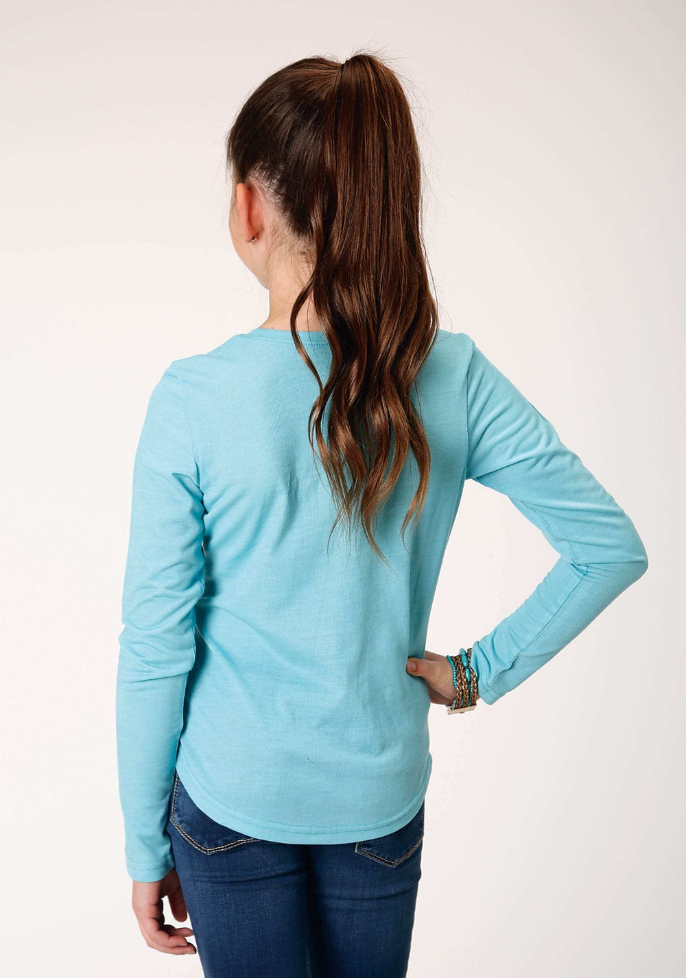 Roper Girls Long Sleeve Knit Poly Rayon Light Blue Jersey Long Sleeve T T-Shirt - Roper - Flyclothing LLC