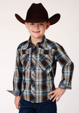 Roper Boys Long Sleeve Snap Crossing Dobby Plaid Western Shirt - Roper