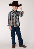Roper Boys Long Sleeve Snap Crossing Dobby Plaid Western Shirt - Roper