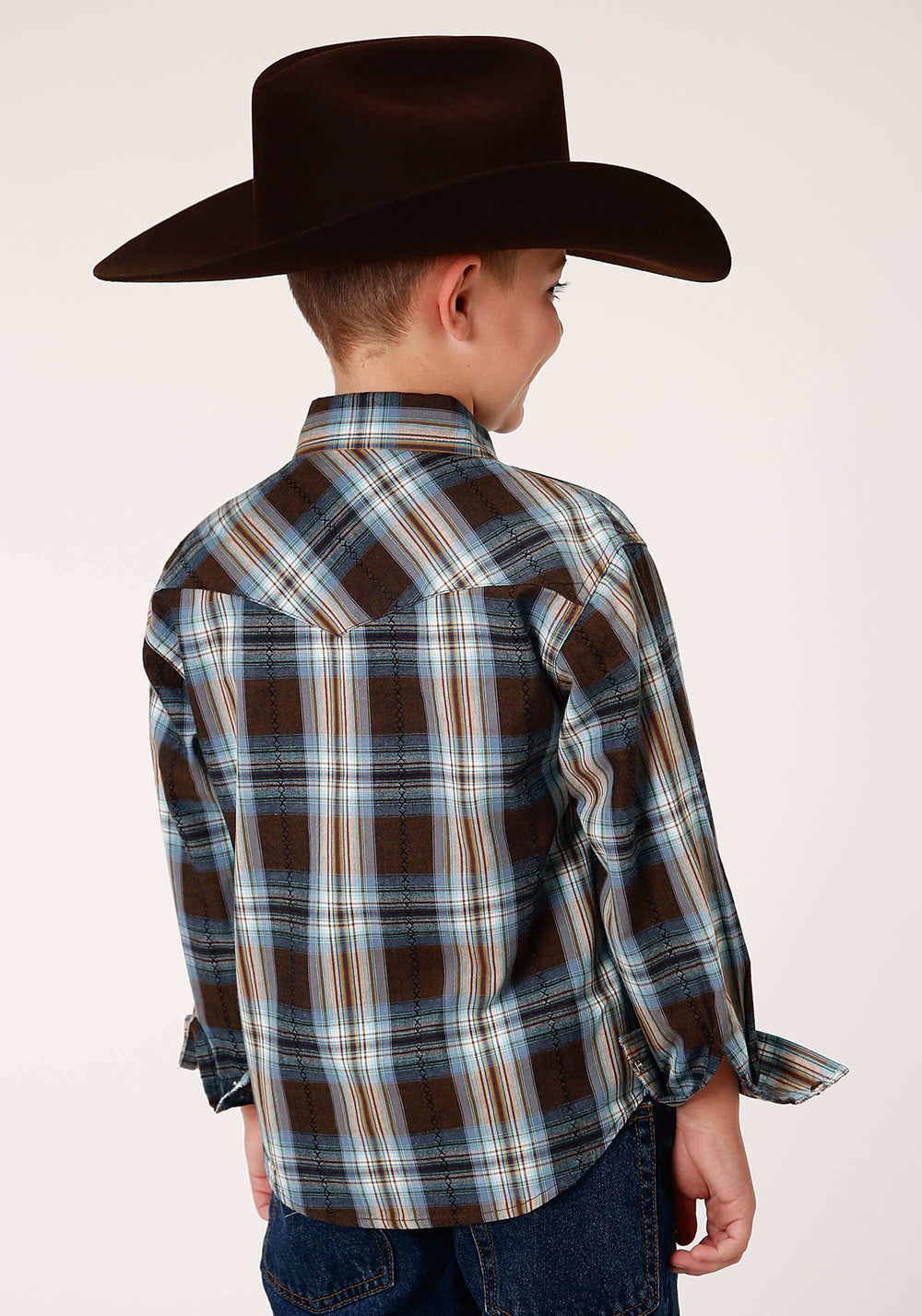 Roper Boys Long Sleeve Snap Crossing Dobby Plaid Western Shirt - Roper - Flyclothing LLC