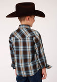 Roper Boys Long Sleeve Snap Crossing Dobby Plaid Western Shirt - Roper