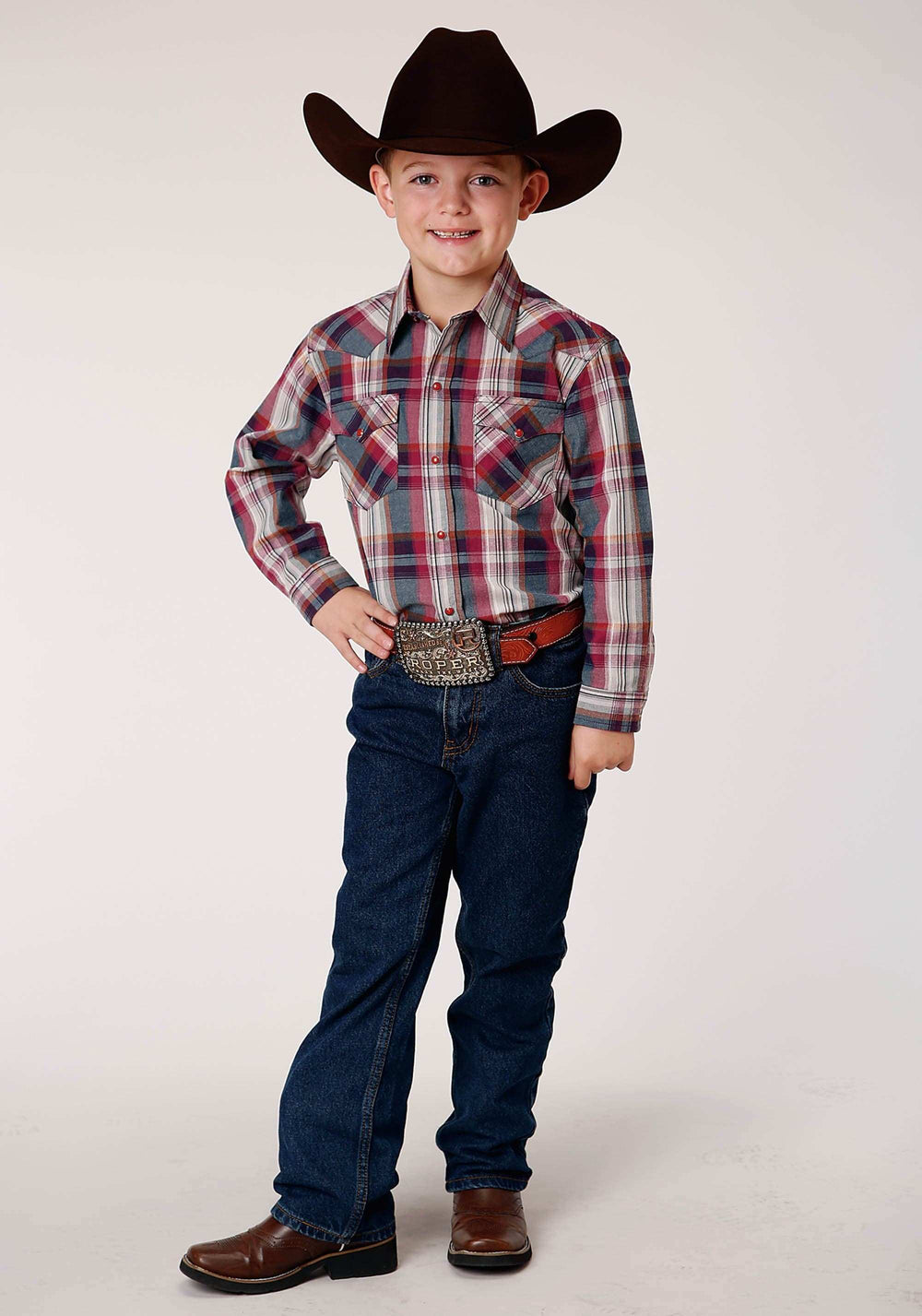 Roper Boys Long Sleeve Snap Honor Plaid Western Shirt - Roper - Flyclothing LLC