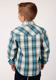 Roper Boys Long Sleeve Snap Vintage Turquoise Plaid Western Shirt - Roper