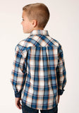 Roper Boys Long Sleeve Snap Denim Plaid Western Shirt - Roper