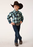 Roper Boys Long Sleeve Snap Brown Arrow Plaid Western Shirt - Roper
